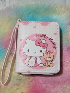 Hello Kitty Pastel Pink Zip Wristlet with Bow and Bear